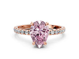 Rose gold Fancy Pink Pear Cut Diamond Brilliant Solitaire Ring with Pavé Band and Four-Prong Setting