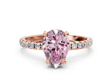 Rose gold Fancy Pink Pear Cut Diamond Brilliant Solitaire Ring with Pavé Band and Four-Prong Setting_12