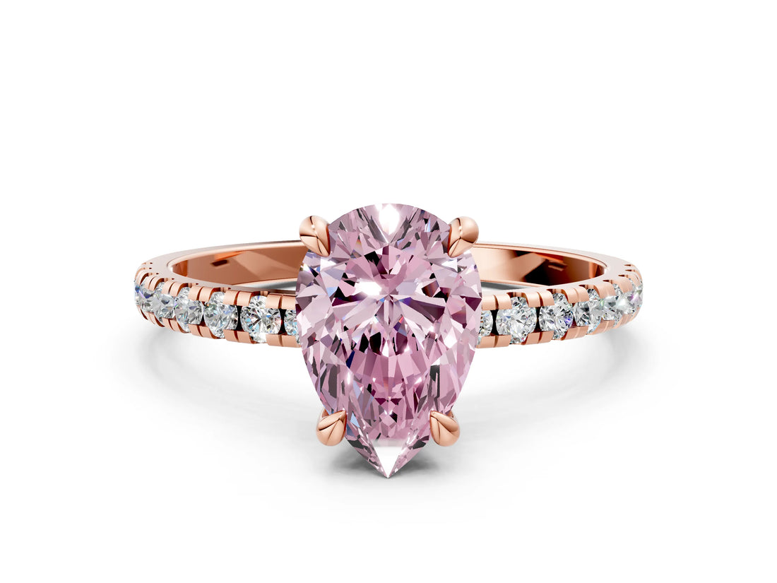 Rose gold Fancy Pink Pear Cut Diamond Brilliant Solitaire Ring with Pavé Band and Four-Prong Setting_18