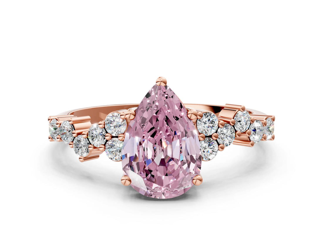 Rose gold Fancy Pink Pear Cut Diamond Cluster Pavé Band with Four-Prong Setting_12