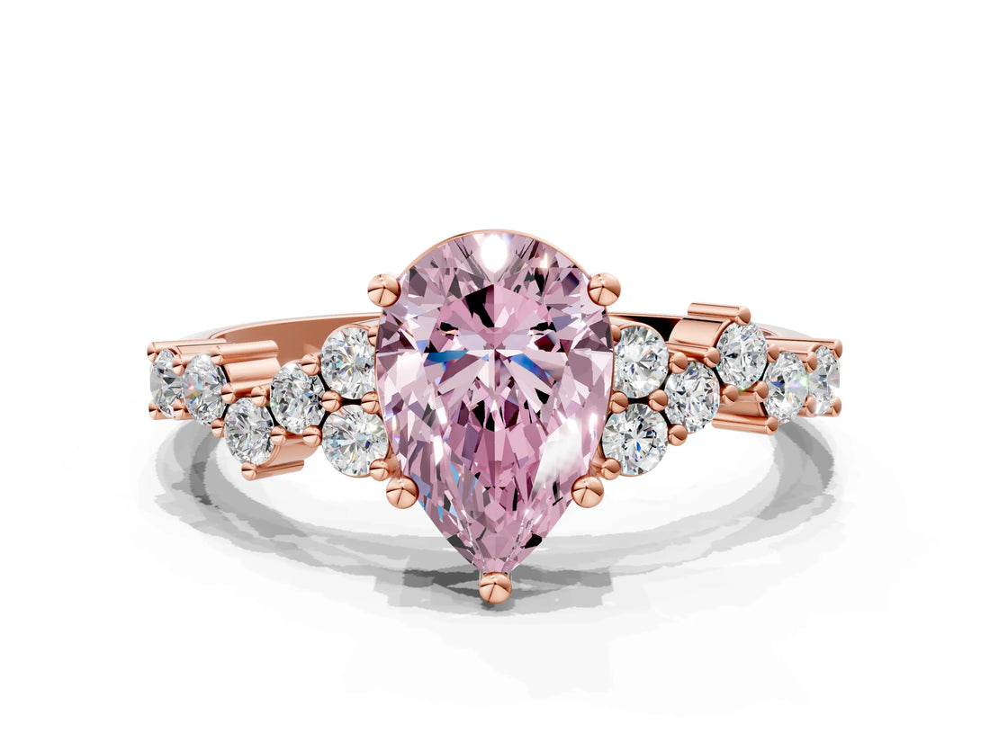 Rose gold Fancy Pink Pear Cut Diamond Cluster Pavé Band with Four-Prong Setting_3