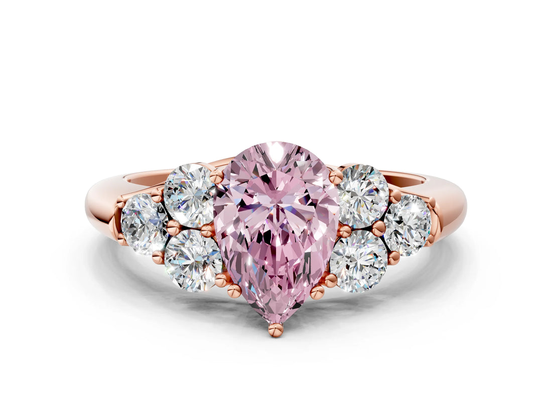 Rose gold Fancy Pink Pear  Cut Diamond Cluster Ring with Round Accent Stones and Prong Setting on a Classic Band_51