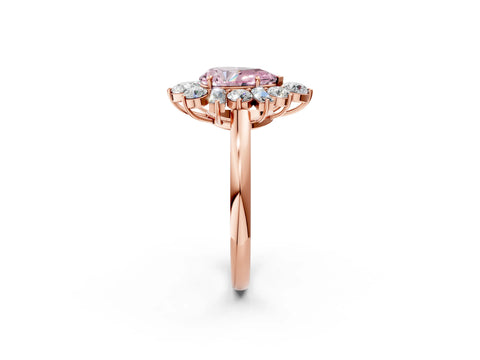 Rose gold Fancy Pink Pear Cut Diamond Cluster Ring with Round and Baguette Stones, Split Shank Band, Prong Setting_2