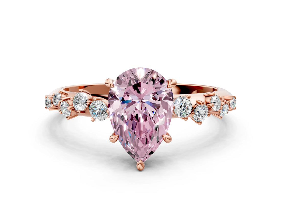 Rose gold Fancy Pink Pear Cut Diamond Cluster Side Stone Solitaire Ring with Prong Setting_68