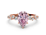 Rose gold Fancy Pink Pear Cut Diamond Cluster Side Stone Solitaire Ring with Prong Setting_68