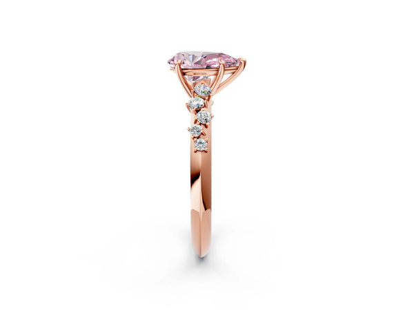 Rose Gold Pear-Shaped Graduated Cluster Engagement Ring Setting for Fancy Pink Center