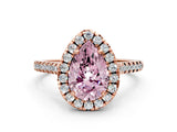 Rose gold Fancy Pink Pear Cut Diamond Cushion Halo Ring with Pavé Band