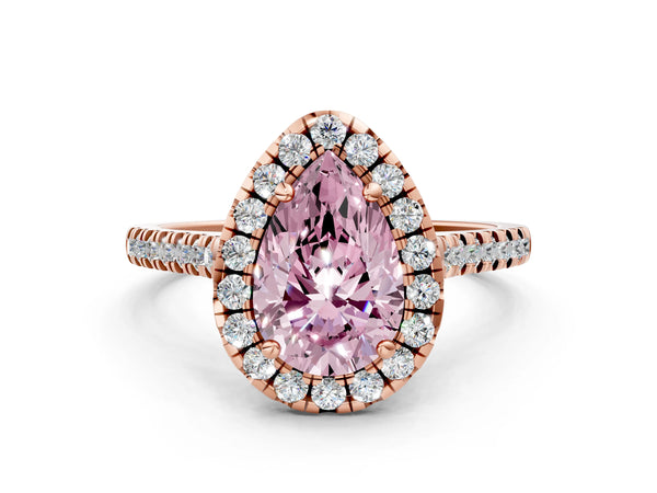 Rose Gold Pear-Shaped Contoured Halo Pave Engagement Ring Setting for Fancy Pink Center