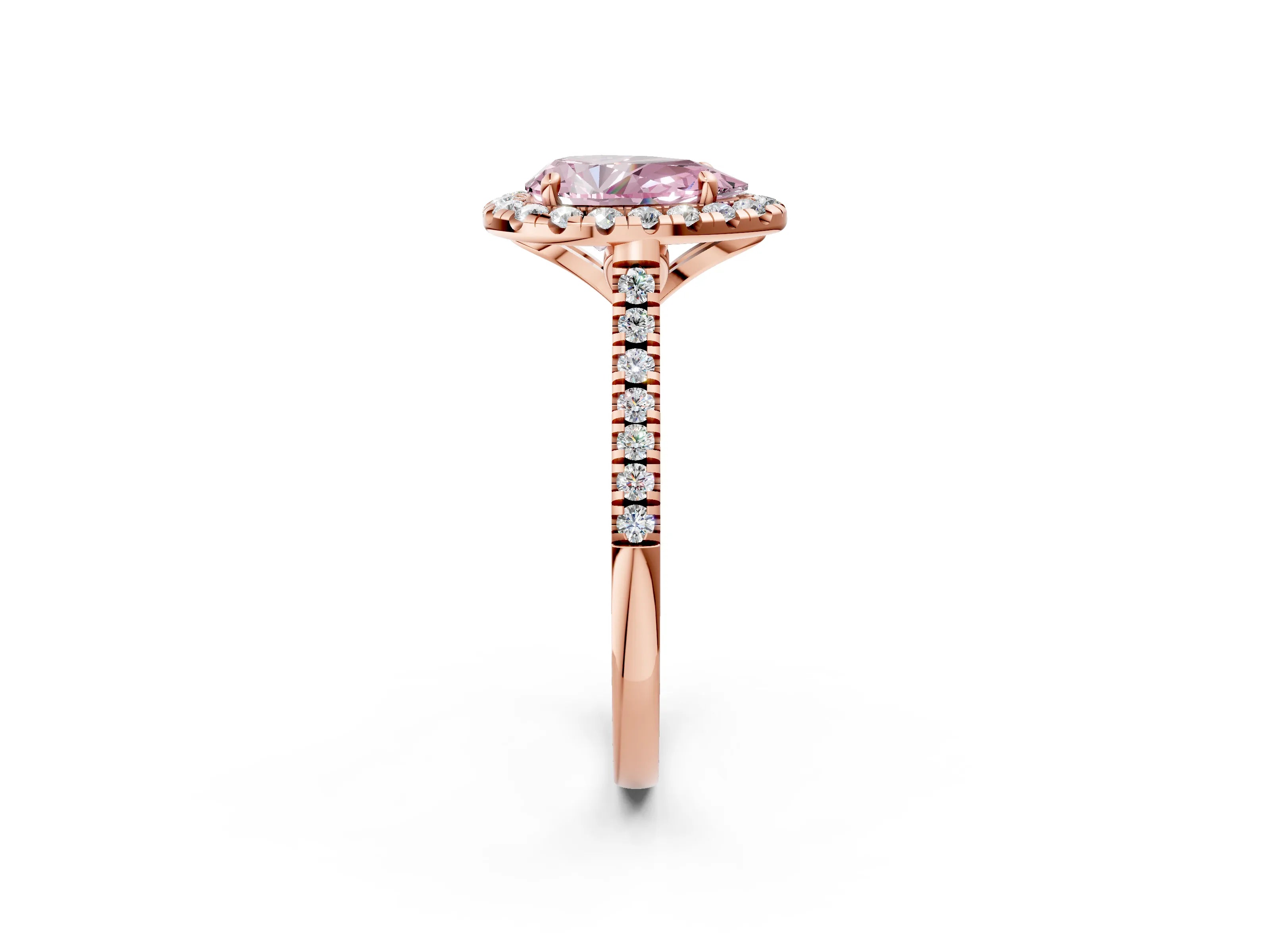 Rose gold Fancy Pink Pear Cut Diamond Cushion Halo Ring with Pavé Band_2