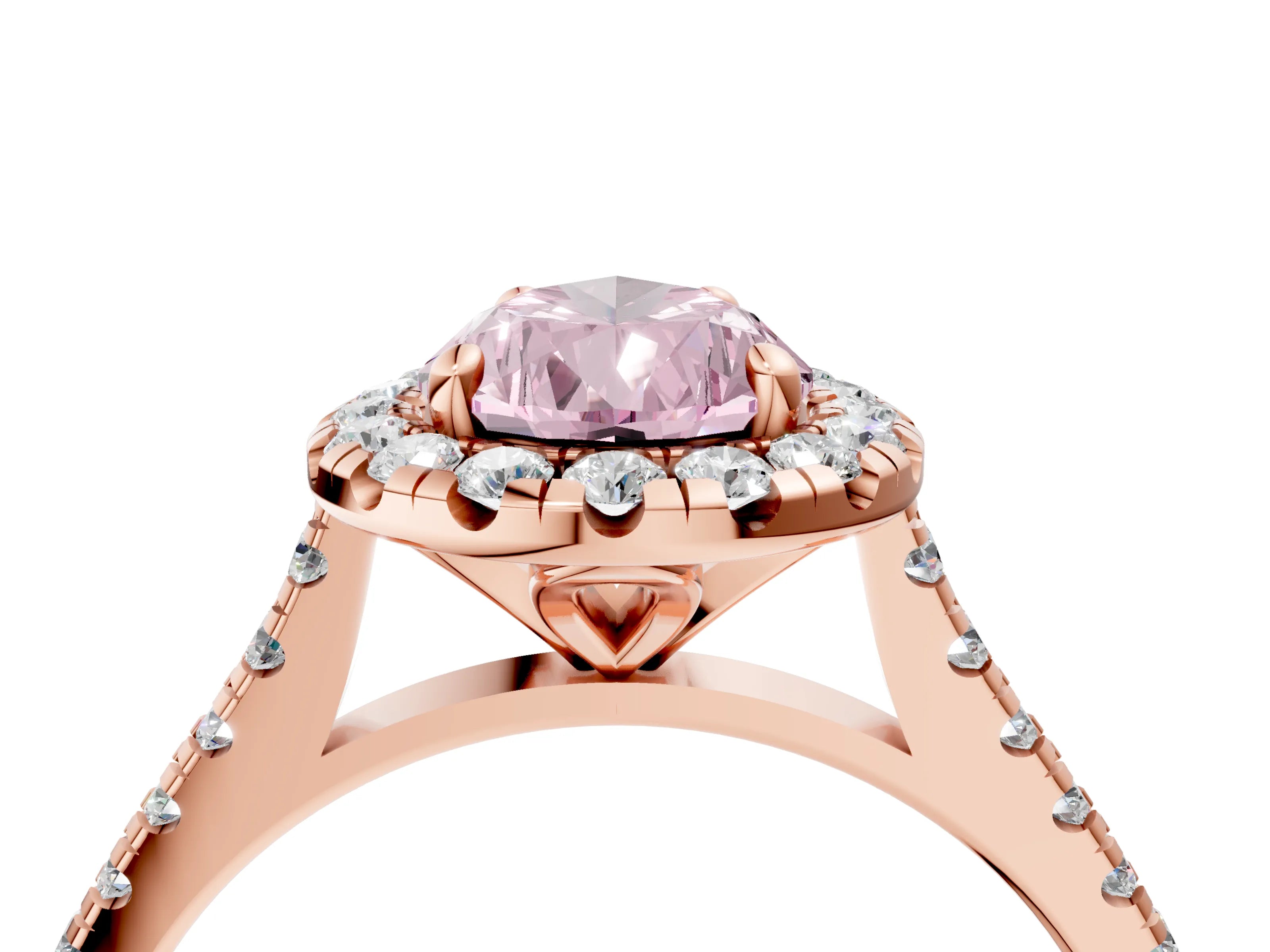 Rose gold Fancy Pink Pear Cut Diamond Cushion Halo Ring with Pavé Band_4