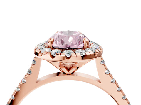 Rose gold Fancy Pink Pear Cut Diamond Cushion Halo Ring with Pavé Band_4
