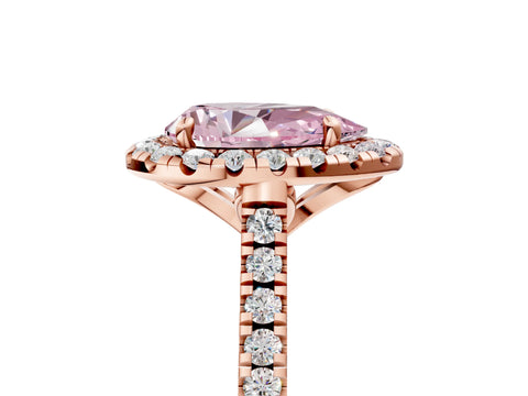 Rose gold Fancy Pink Pear Cut Diamond Cushion Halo Ring with Pavé Band_5