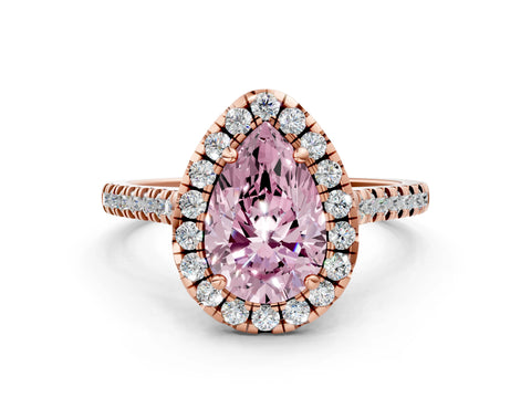 Rose gold Fancy Pink Pear Cut Diamond Cushion Halo Ring with Pavé Band