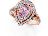 Rose gold Fancy Pink Pear Cut Diamond Double Halo Ring with Pavé Band and Prong Setting_110