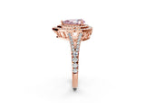Rose gold Fancy Pink Pear Cut Diamond Double Halo Ring with Pavé Band and Prong Setting_111