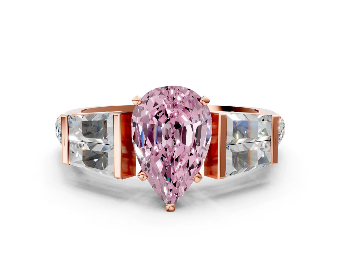 Rose gold Fancy Pink Pear Cut Diamond Engagement Ring with Baguette Side Stones and Channel Set Band_21