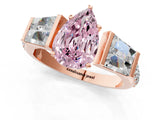 Rose gold Fancy Pink Pear Cut Diamond Engagement Ring with Baguette Side Stones and Channel Set Band_22