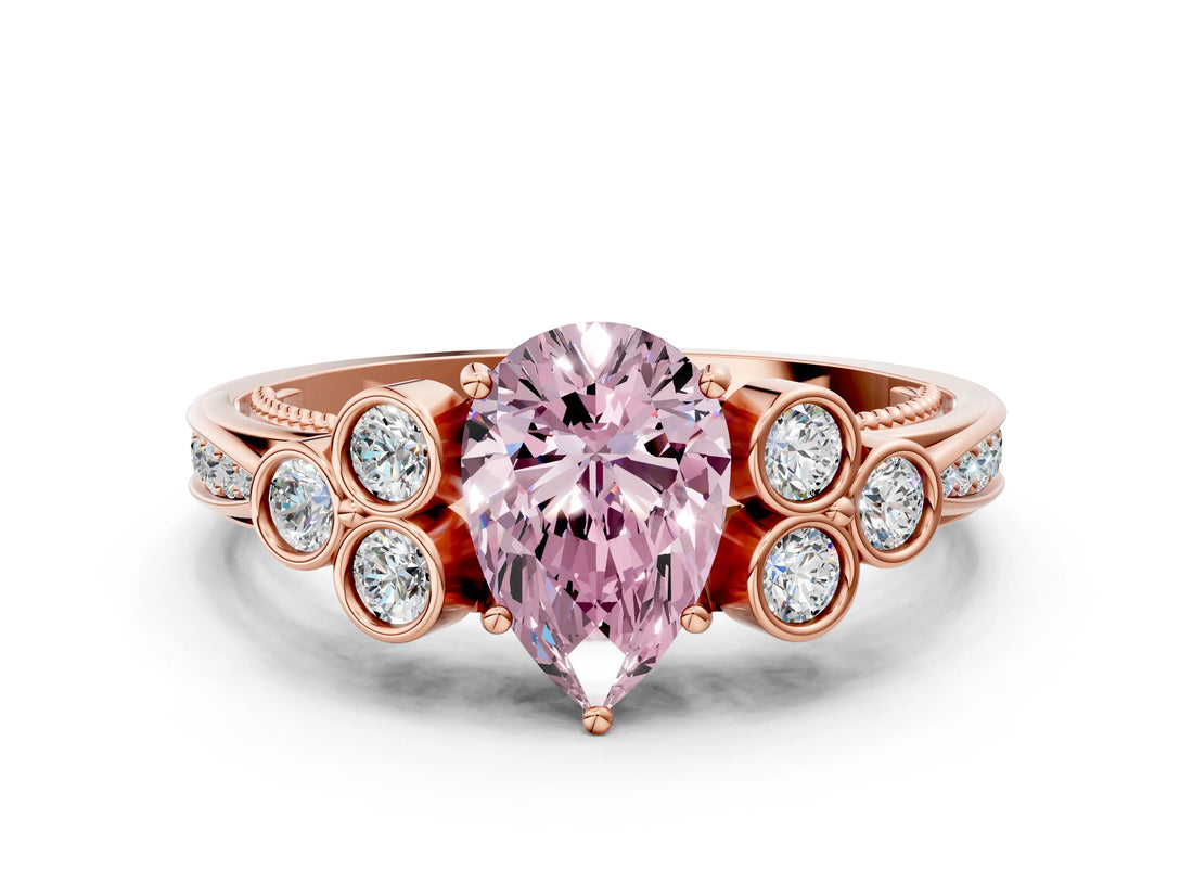 Rose gold Fancy Pink Pear  Cut Diamond Engagement Ring with Bezel Set Round Side Stones and Prong Setting_51