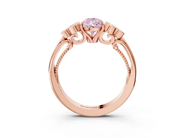Rose Gold Pear-Shaped Engagement Ring Setting for Fancy Pink Center with Bezel-Set Shoulder Clusters