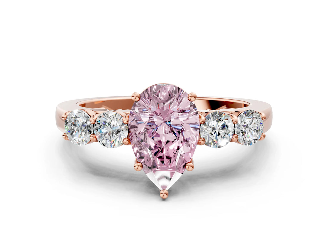 Rose gold Fancy Pink Pear  Cut Diamond Five-Stone Prong Set White Gold Ring_32