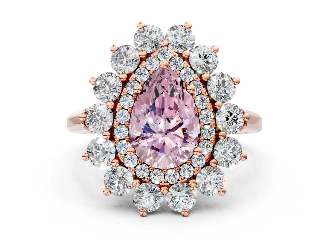 Rose gold Fancy Pink Pear Cut Diamond Floral Double Halo Engagement Ring with Prong Setting_24