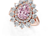 Rose gold Fancy Pink Pear Cut Diamond Floral Double Halo Engagement Ring with Prong Setting_25