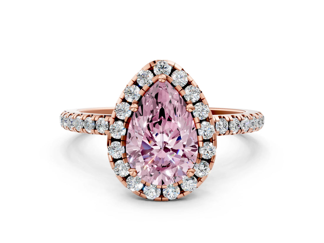 Rose gold Fancy Pink Pear  Cut Diamond Floral Halo Engagement Ring with Pavé Band and Prong Setting_37
