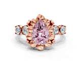 Rose gold Fancy Pink Pear  Cut Diamond Floral Halo Engagement Ring with Shared Prong Setting 2