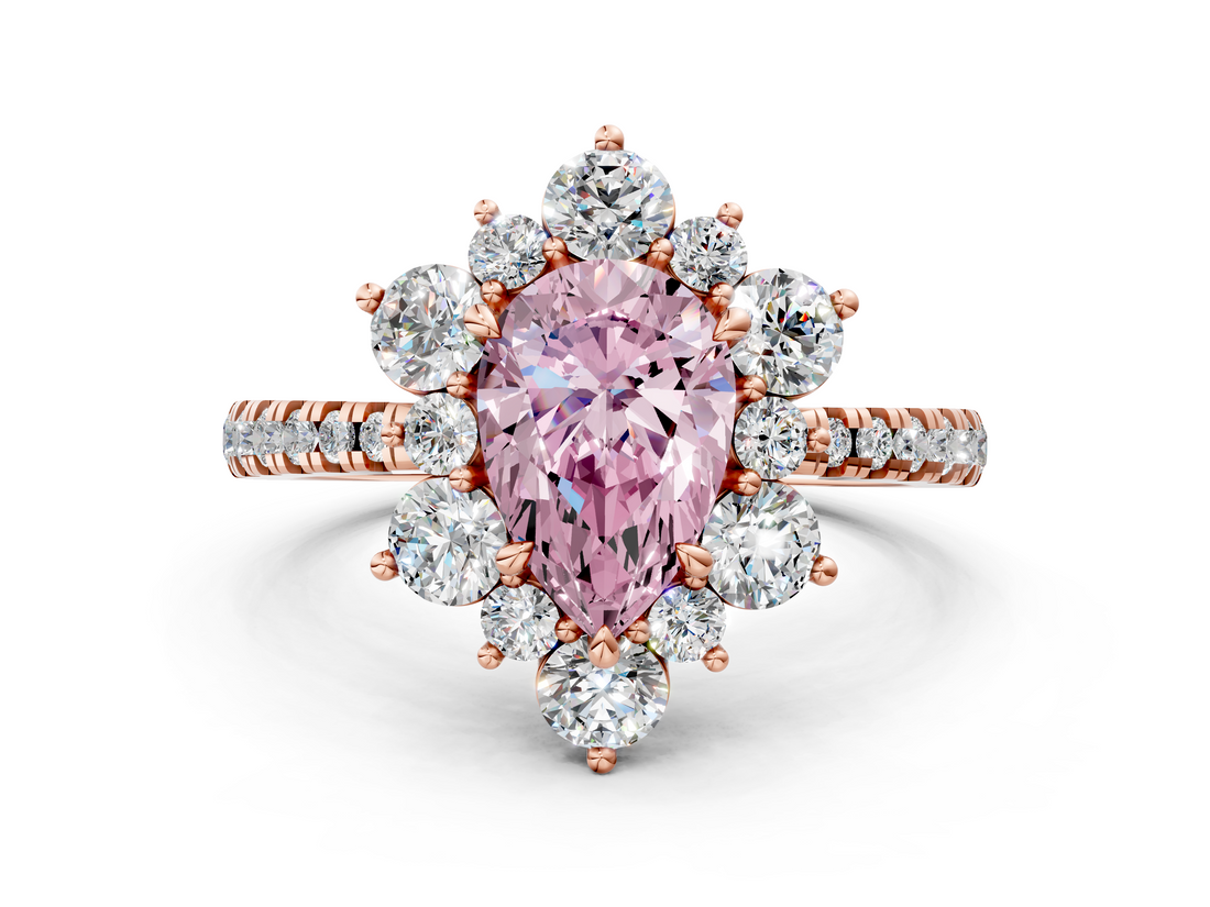 Rose gold Fancy Pink Pear  Cut Diamond Floral Halo Pave Band with Prong Setting_37