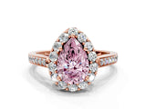 Rose gold Fancy Pink Pear Cut Diamond Floral Halo Ring with Pavé Band and Prong Setting_3