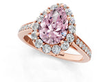 Rose gold Fancy Pink Pear Cut Diamond Floral Halo Ring with Pavé Band and Prong Setting_4