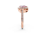 Rose gold Fancy Pink Pear Cut Diamond Floral Halo Ring with Pavé Band and Prong Setting_5