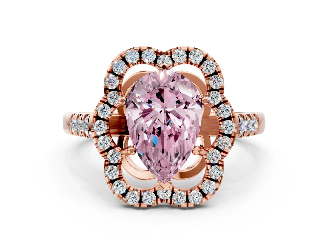 Rose gold Fancy Pink Pear Cut Diamond Floral Halo Split Shank Prong Setting Ring