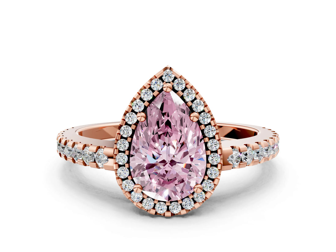 Rose gold Fancy Pink Pear Cut Diamond Halo Engagement Ring with Pavé Band and Prong Setting_27