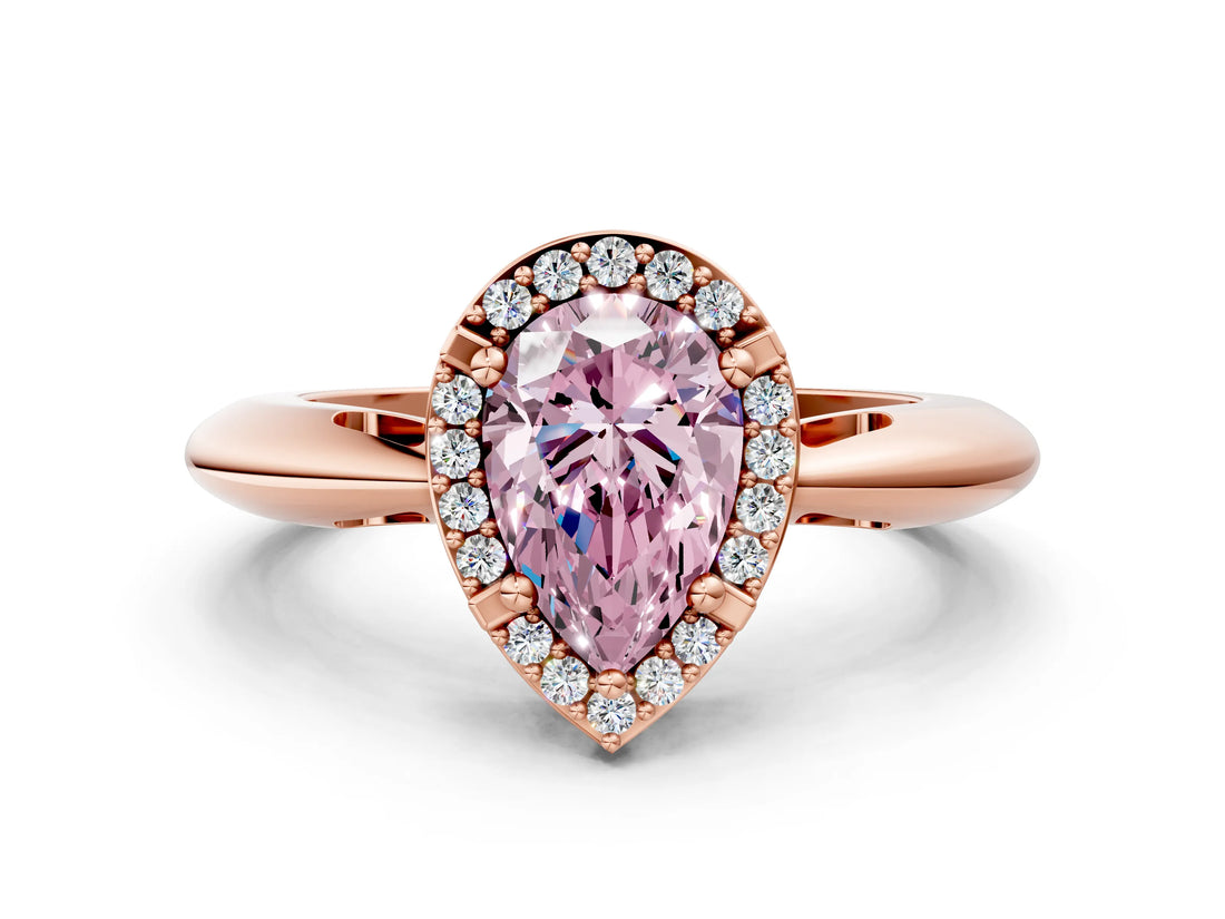 Rose gold Fancy Pink Pear  Cut Diamond Halo Engagement Ring with Split Shank and Four-Prong Setting_90