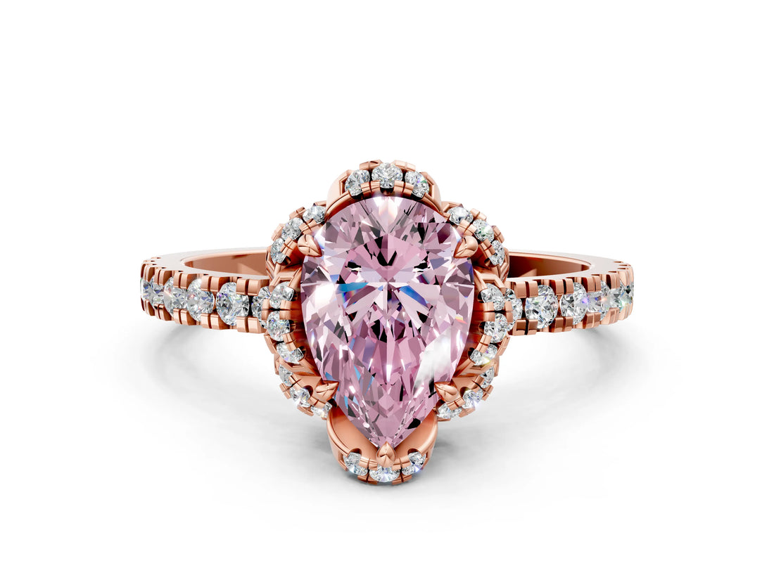 Rose gold Fancy Pink Pear Cut Diamond Halo Pave Band with Four-Prong Setting_3