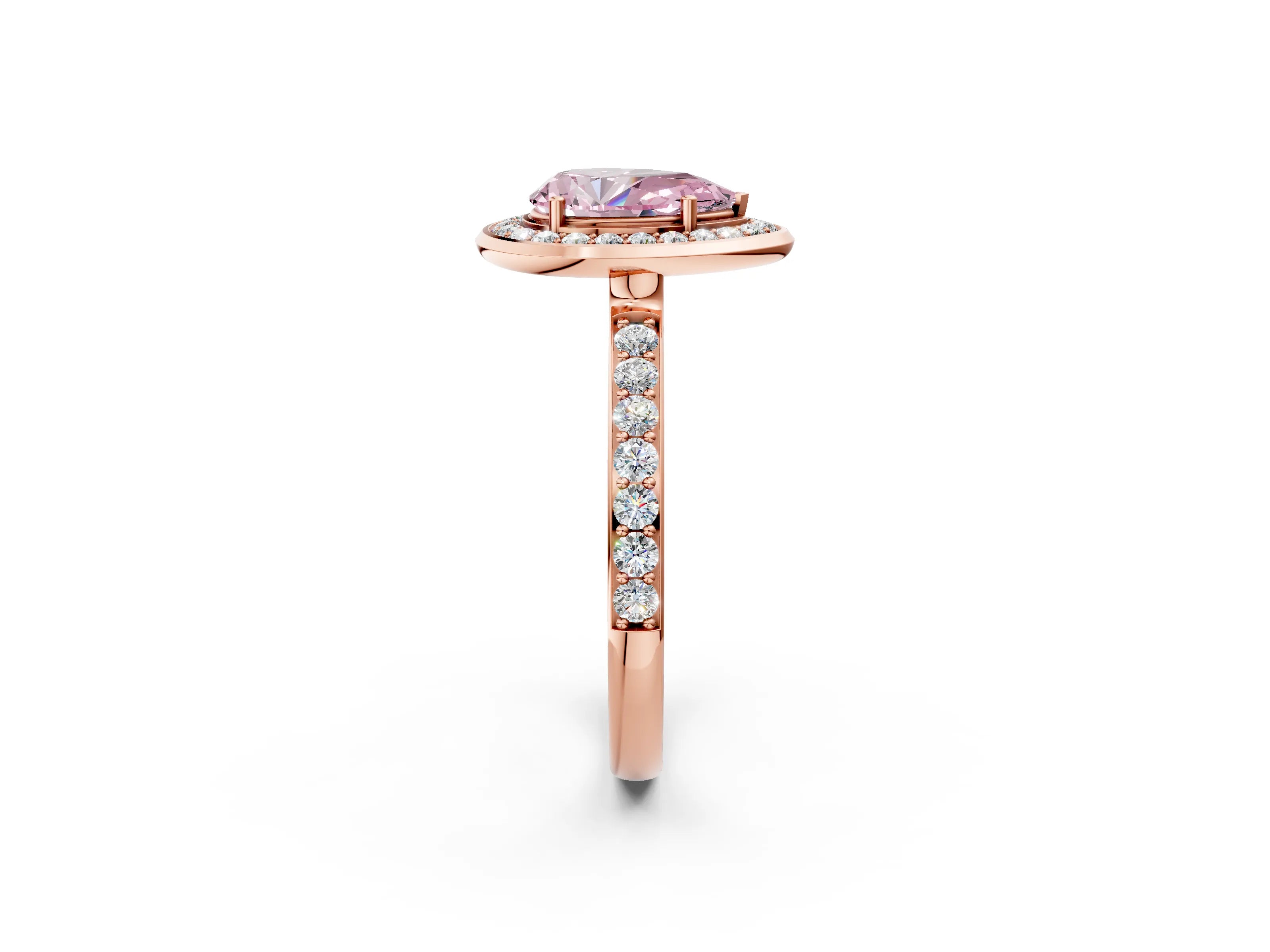 Rose gold Fancy Pink Pear Cut Diamond Halo Ring with Bezel Frame and Pavé Band_2