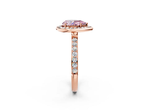 Rose gold Fancy Pink Pear Cut Diamond Halo Ring with Bezel Frame and Pavé Band_2