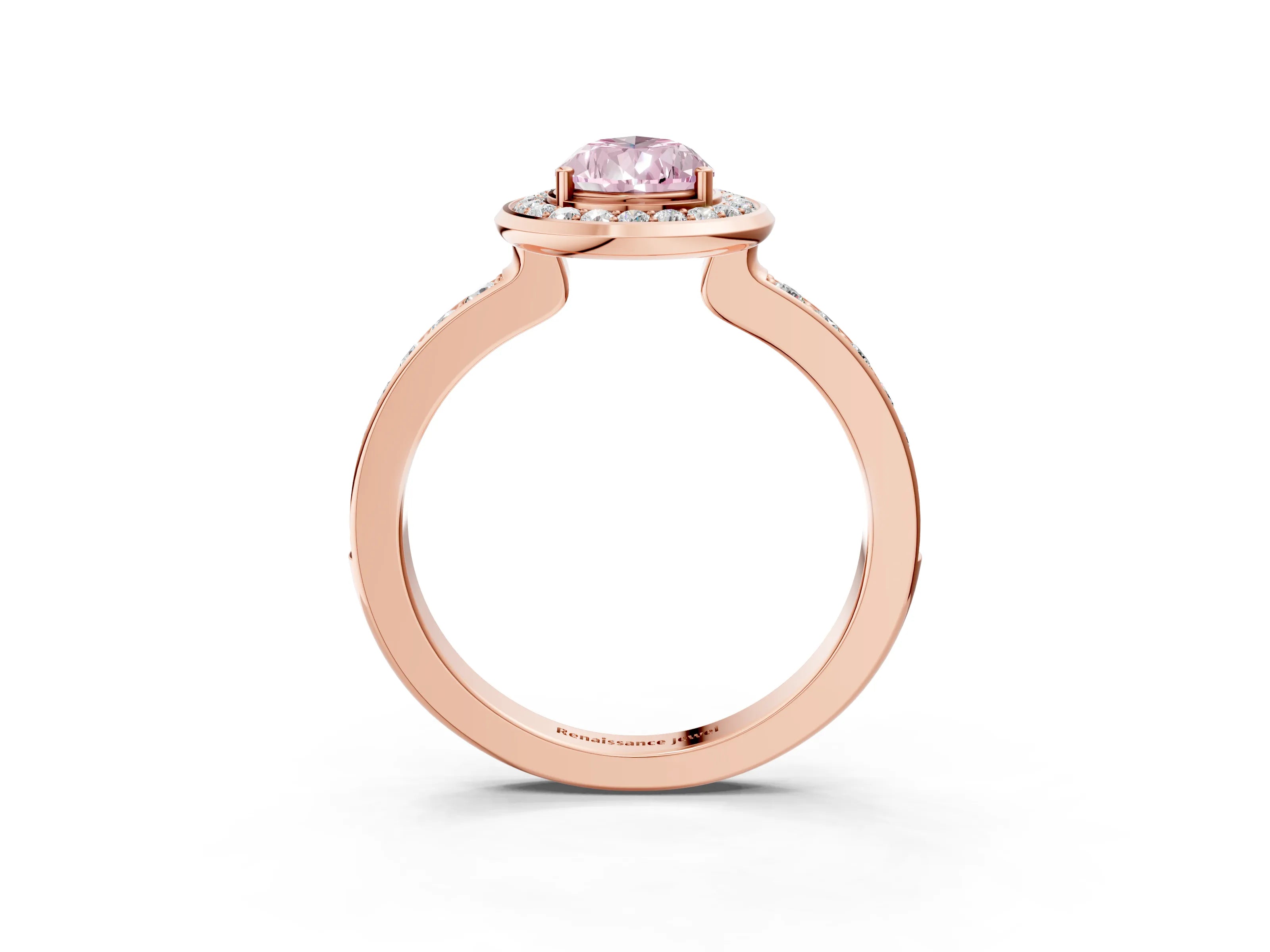 Rose gold Fancy Pink Pear Cut Diamond Halo Ring with Bezel Frame and Pavé Band_3