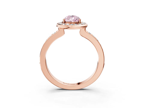 Rose gold Fancy Pink Pear Cut Diamond Halo Ring with Bezel Frame and Pavé Band_3