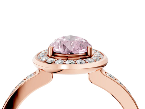 Rose gold Fancy Pink Pear Cut Diamond Halo Ring with Bezel Frame and Pavé Band_4