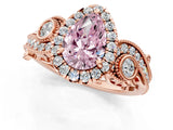 Rose gold Fancy Pink Pear Cut Diamond Halo Ring with Milgrain Pavé Band and Four-Prong Setting_54