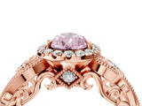 Rose gold Fancy Pink Pear Cut Diamond Halo Ring with Milgrain Pavé Band and Four-Prong Setting_57