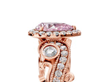 Rose gold Fancy Pink Pear Cut Diamond Halo Ring with Milgrain Pavé Band and Four-Prong Setting_58