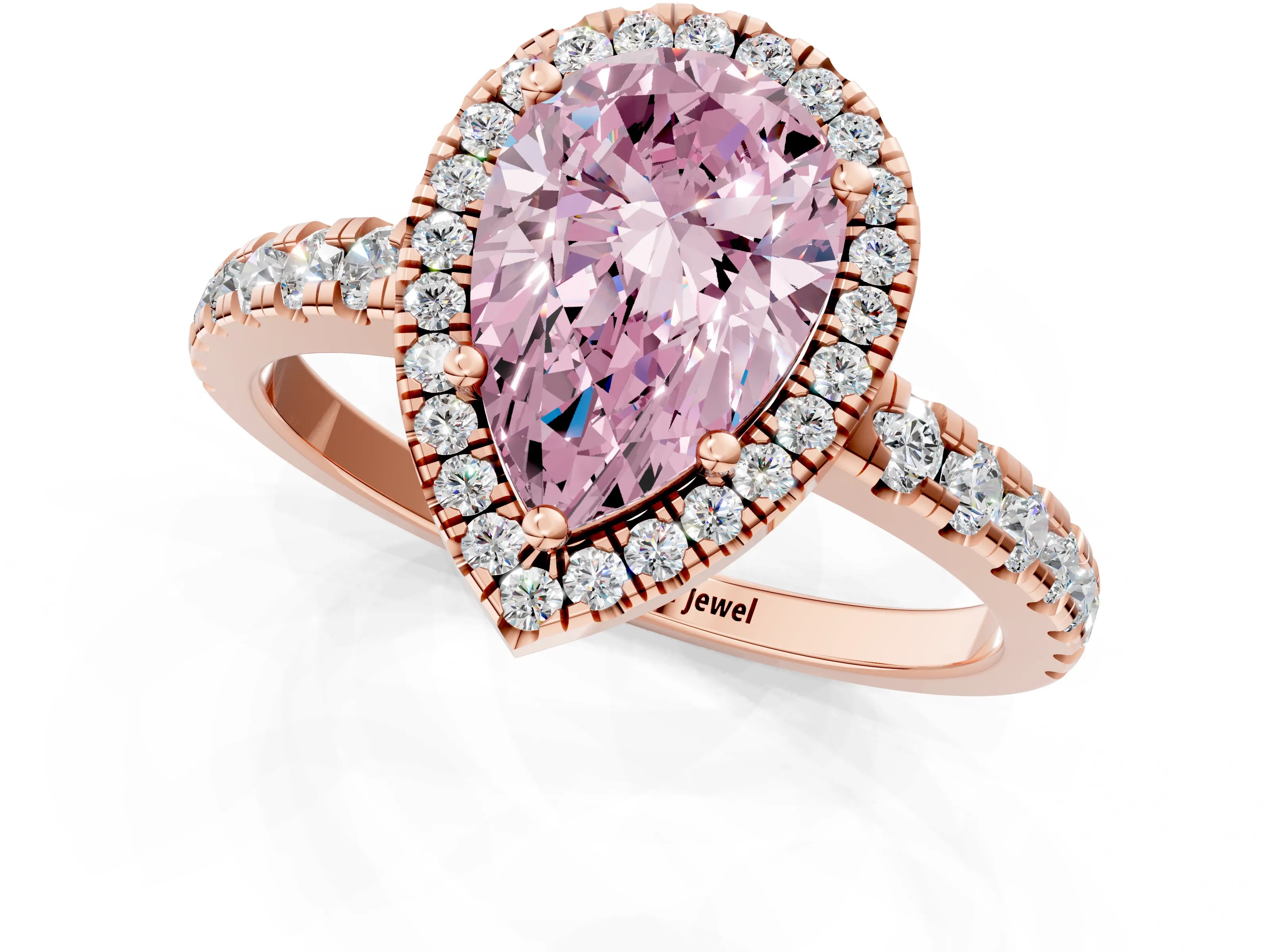 Rose gold Fancy Pink Pear Cut Diamond Halo Ring with Pavé Band and Four-Prong Setting_1