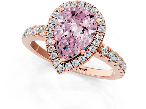 Rose gold Fancy Pink Pear Cut Diamond Halo Ring with Pavé Band and Four-Prong Setting_1