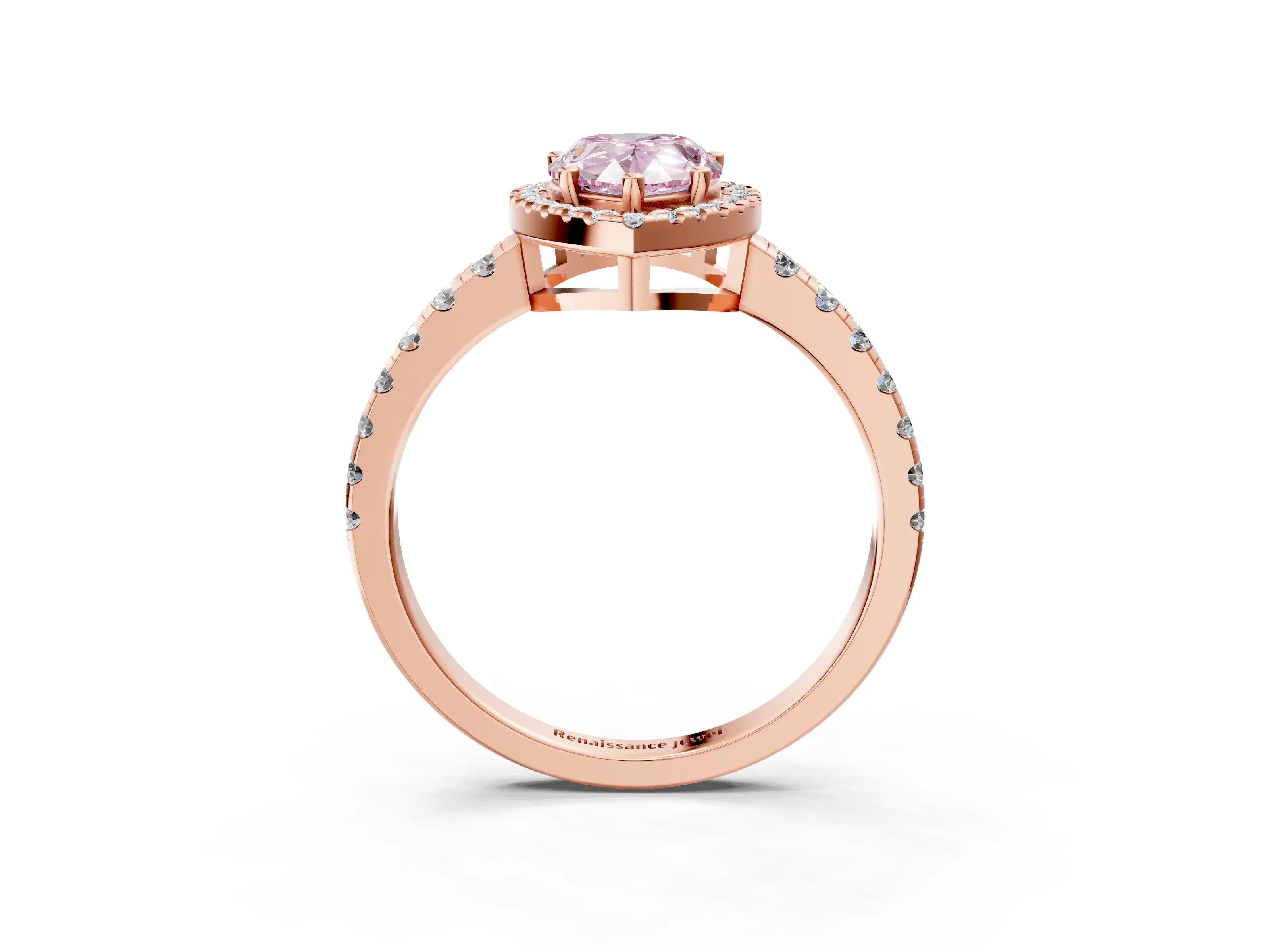 Rose gold Fancy Pink Pear Cut Diamond Halo Ring with Pavé Band and Four-Prong Setting_3
