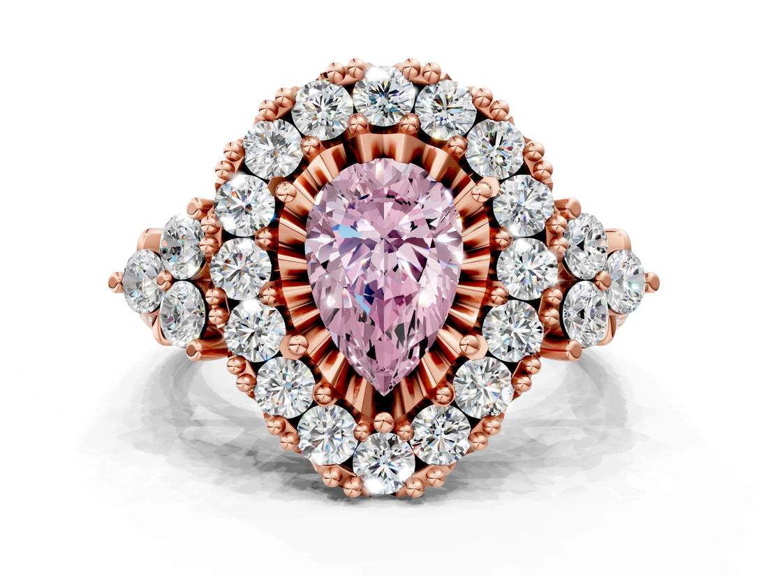 Rose gold Fancy Pink Pear Cut Diamond Halo Ring with Pavé Band and Four-Prong Setting_49