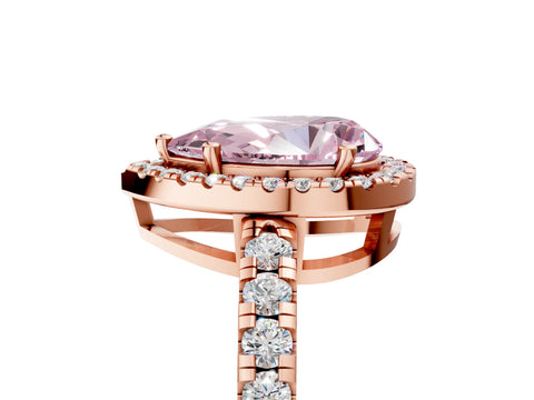 Rose gold Fancy Pink Pear Cut Diamond Halo Ring with Pavé Band and Four-Prong Setting_5