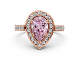 Rose gold Fancy Pink Pear Cut Diamond Halo Ring with Pavé Band and Prong Setting